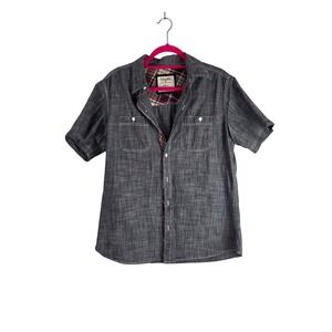 HUDSON & BARROW Mens Medium Denim Chambray Plaid Lined Short Sleeve Button Shirt